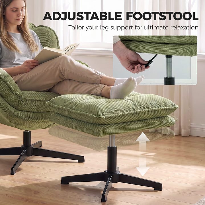 Armchair with Adjustable Footstool, 360-Degree Swivel Chenille Cloud - view 4