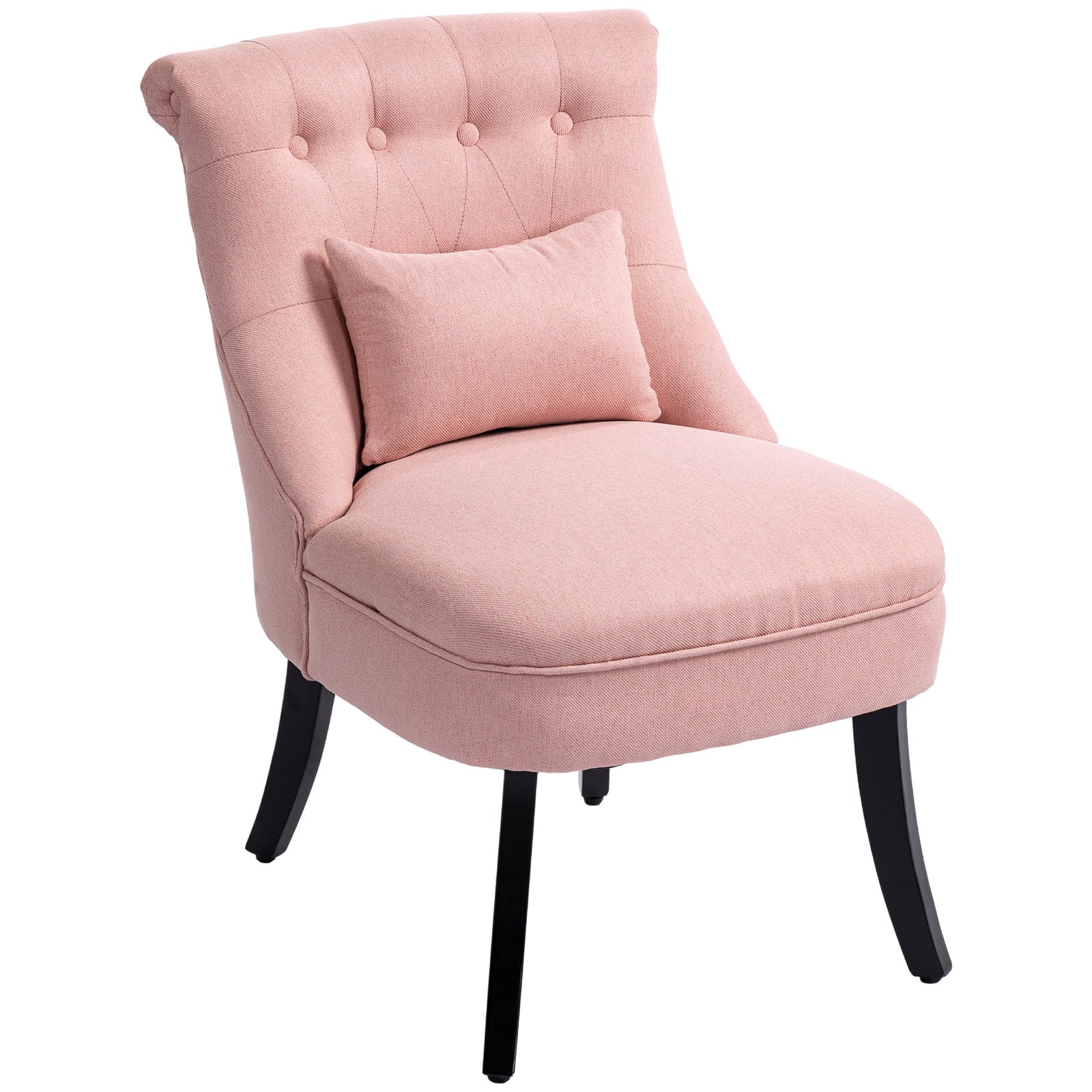 Fabric Single Sofa Dining Chair Tub Chair Upholstered W/ Pillow Solid Wood Leg Home Living Room Furniture Pink