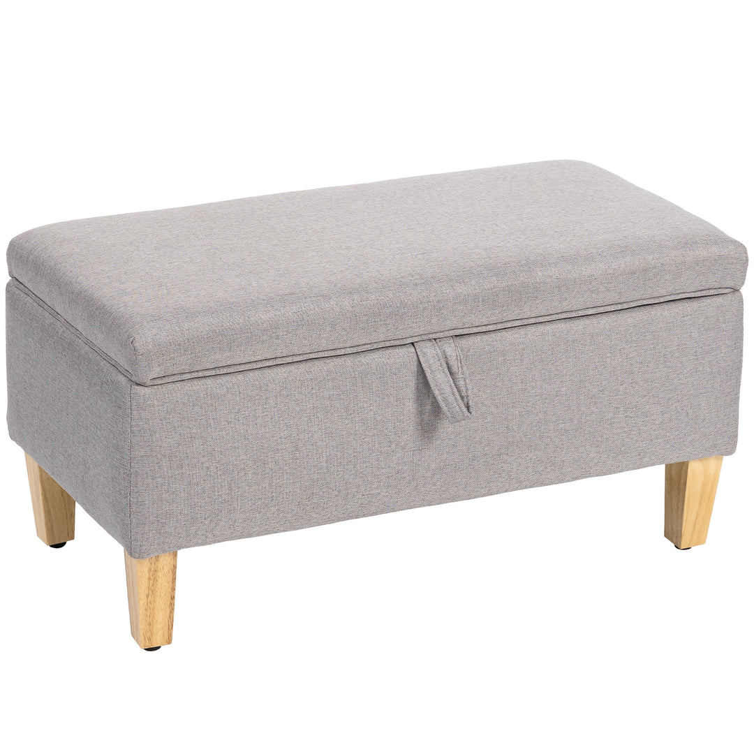 HOMCOM 30L Linen Storage Ottoman Padded Footstool with Rubberwood Legs for Storage Box, Bed End, Shoe Bench - view 10
