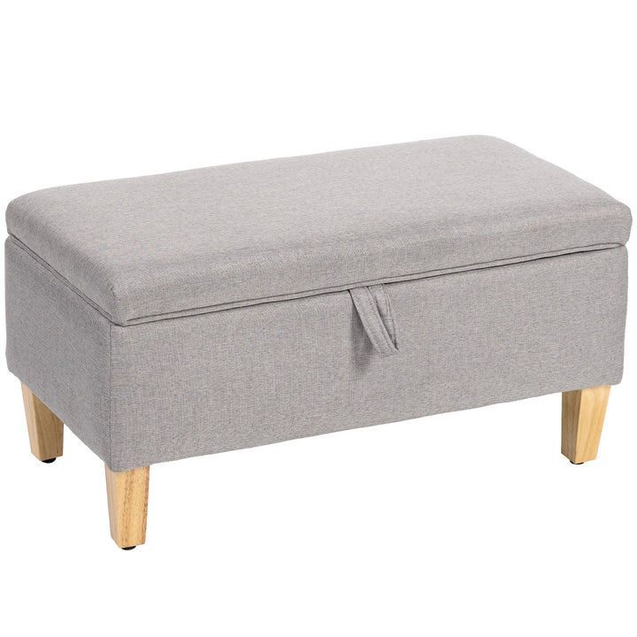 HOMCOM 30L Linen Storage Ottoman Padded Footstool with Rubberwood Legs for Storage Box, Bed End, Shoe Bench - view 10