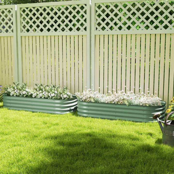 Galvanised Raised Garden Bed, Metal Planter Box with Safety Edging, for Flowers, Herbs, Succulents, Pack of 2, Green