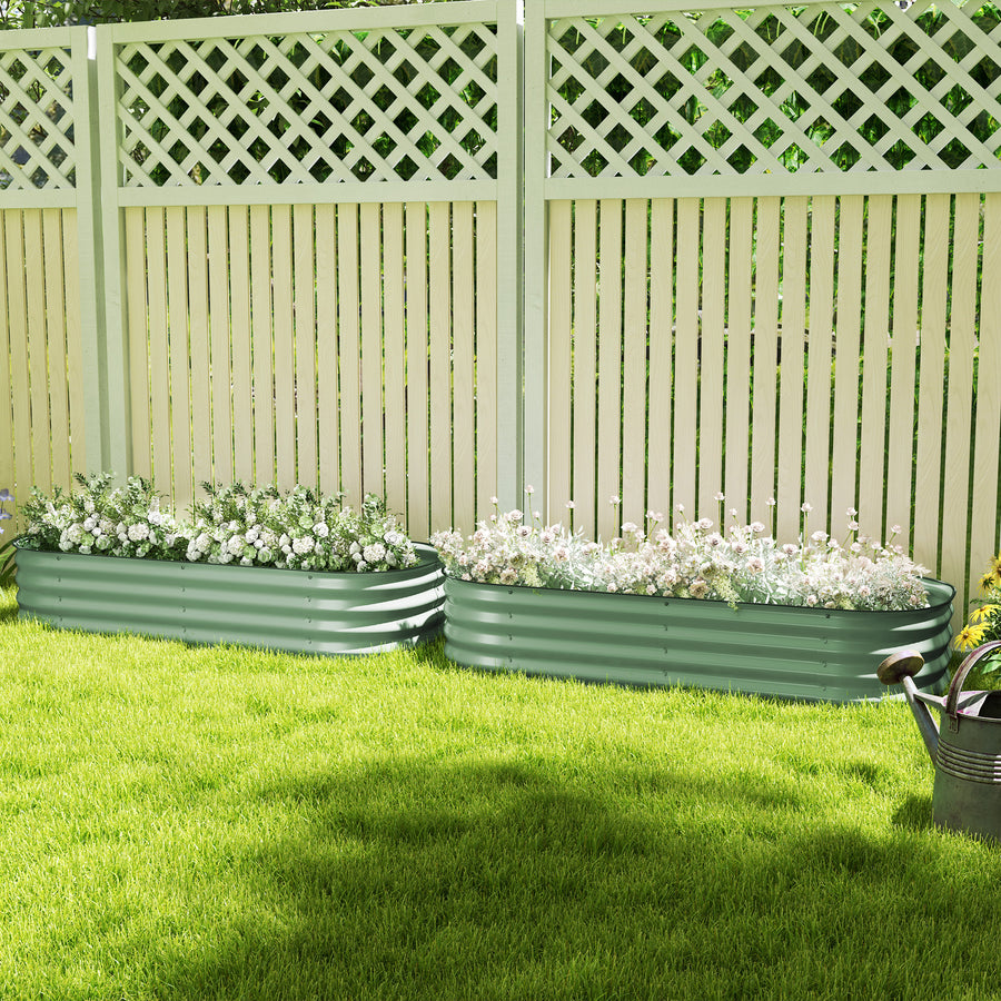 Galvanised Raised Garden Bed, Metal Planter Box with Safety Edging, for Flowers, Herbs, Succulents, Pack of 2, Green