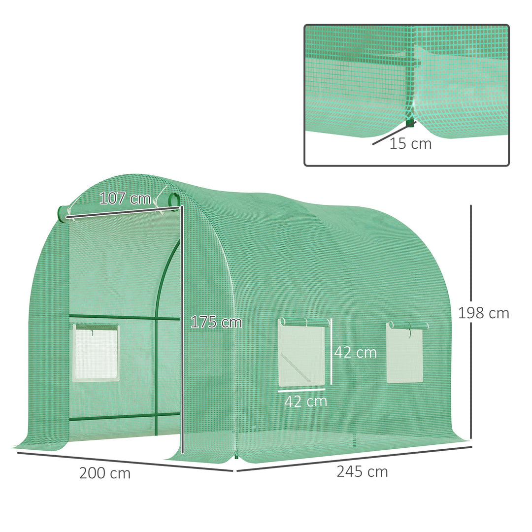MCL 245 x 200cm Polytunnel Greenhouse - Green