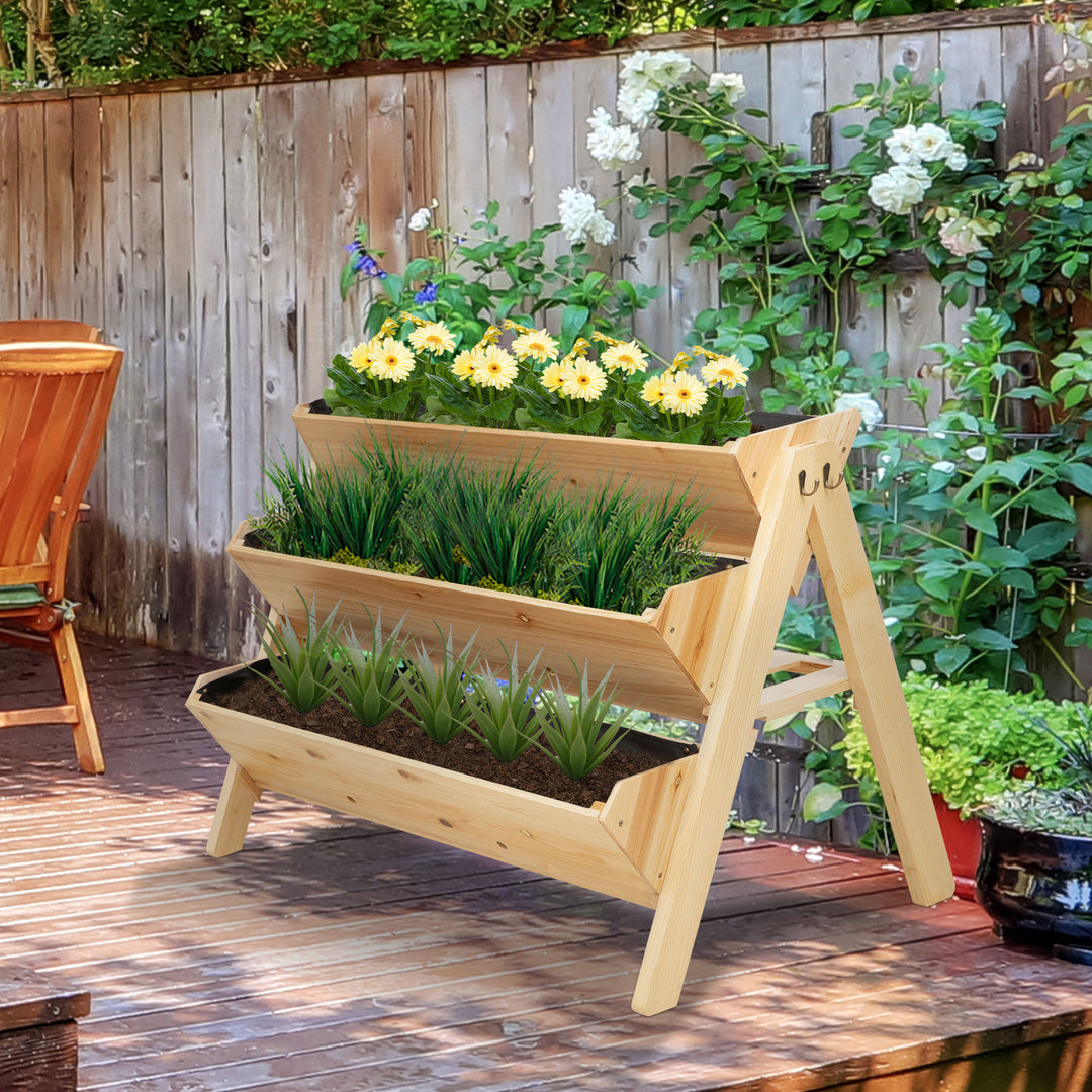 MCL 3 Tier Raised Beds for Garden, Wooden Planter Boxes with Clapboard and Hooks, 142L, 120 x 68 x 80cm
