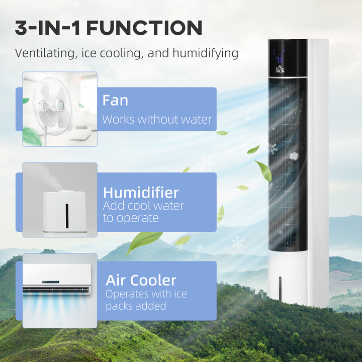 Portable Air Cooler, 3L Tank Evaporative Ice Cooling Tower Fan with 3 Modes, 3 Speeds, Remote, Timer, 60° Oscillating, Portable Swamp Cooler for Home Bedroom, White