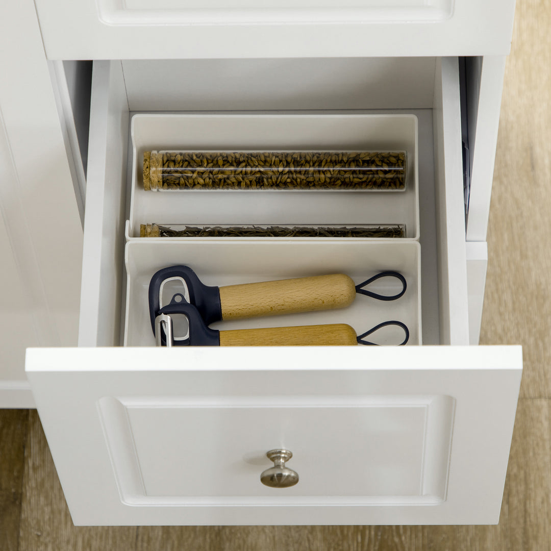 MCL Drop-Leaf Kitchen Island on Wheels with Extendable Rubber Wood Worktop, Rolling Kitchen Storage Trolley, Utility Storage Cart with Drawers & Cabinet for Kitchen, Dining & Living Room, White