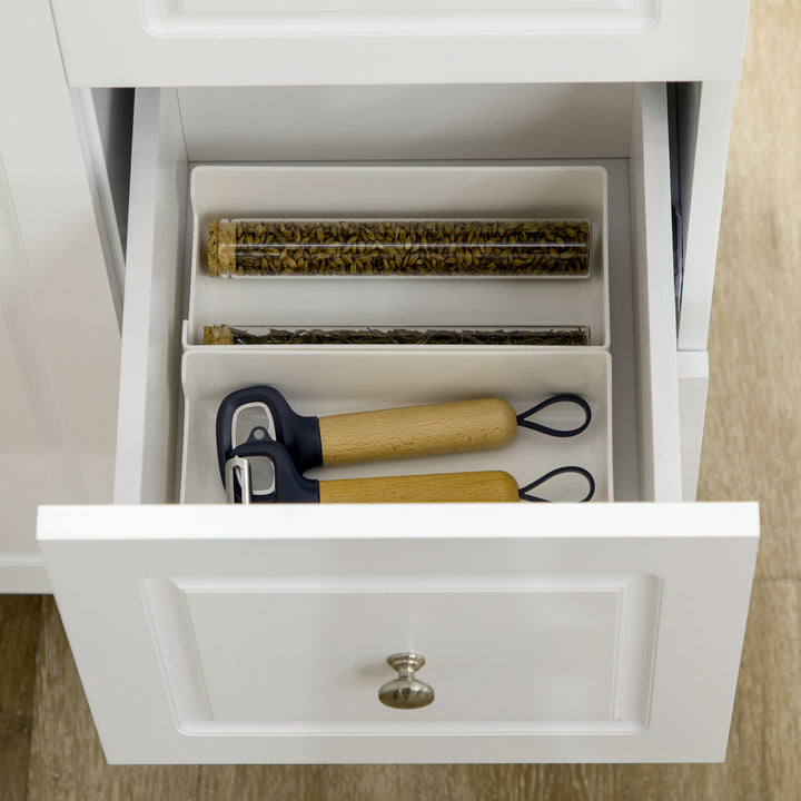 MCL Drop-Leaf Kitchen Island on Wheels with Extendable Rubber Wood Worktop, Rolling Kitchen Storage Trolley, Utility Storage Cart with Drawers & Cabinet for Kitchen, Dining & Living Room, White