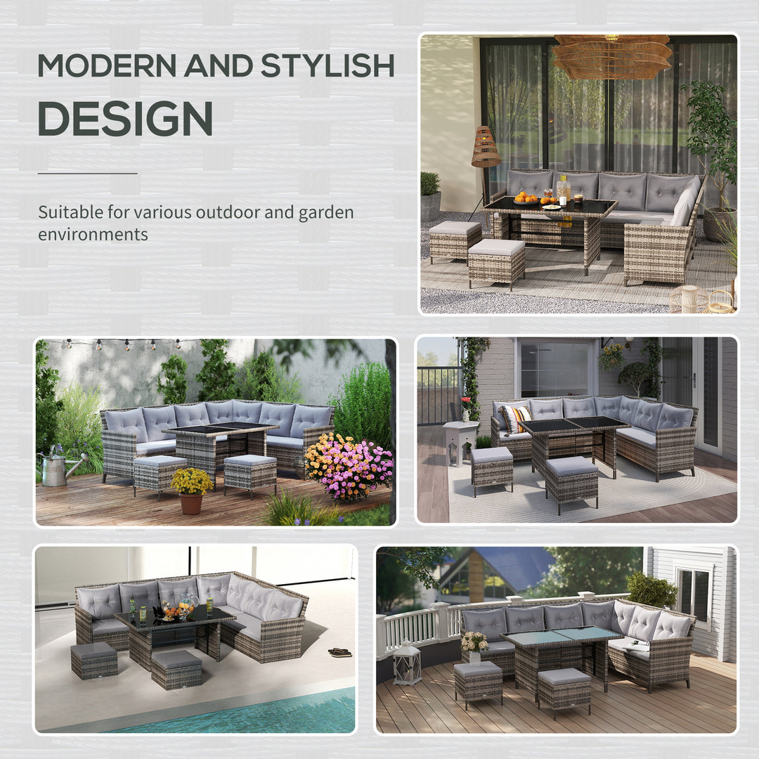 8 Seater Patio wicker Sofa Set ,Outdoor Couch with Table & Cushions, Grey