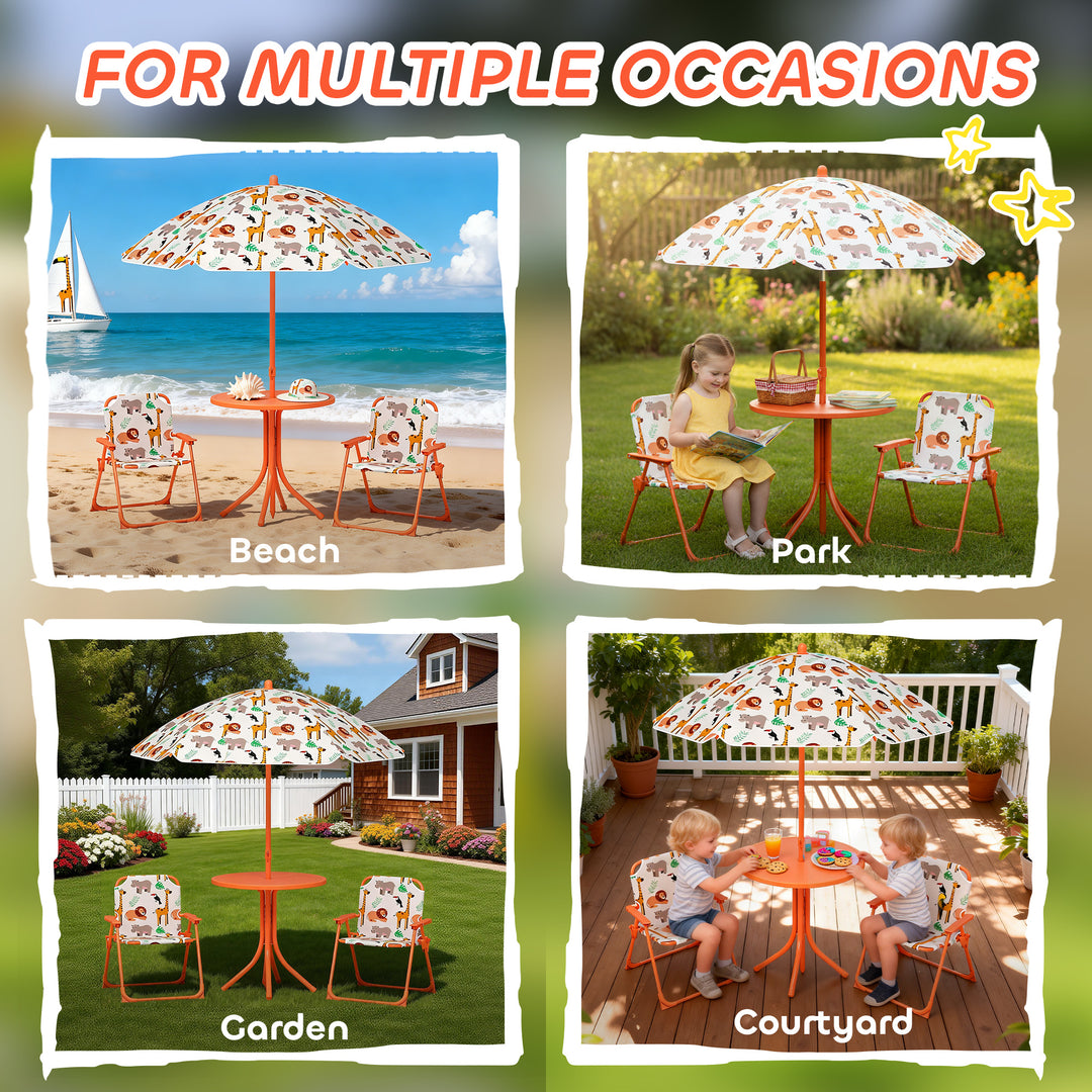 Kids Patio Set, Children Table and Chair Set, Outdoor Picnic Table with 2 Folding Chairs and Umbrella