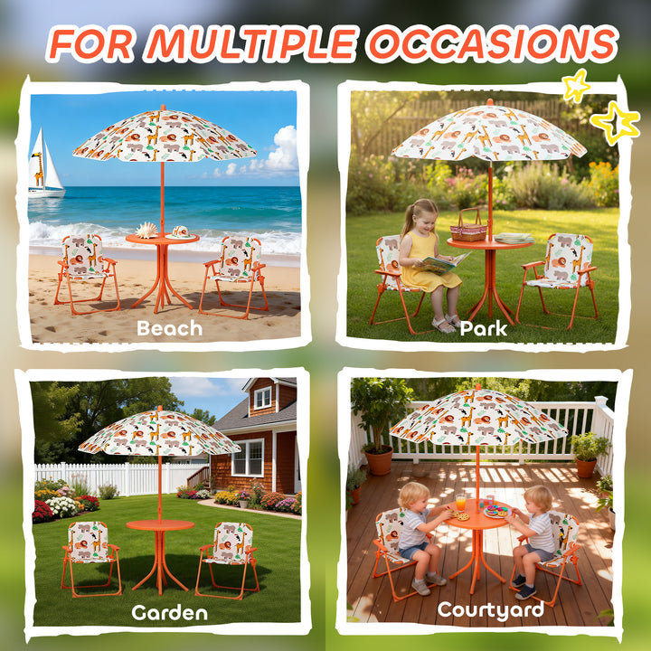Kids Patio Set, Children Table and Chair Set, Outdoor Picnic Table with 2 Folding Chairs and Umbrella