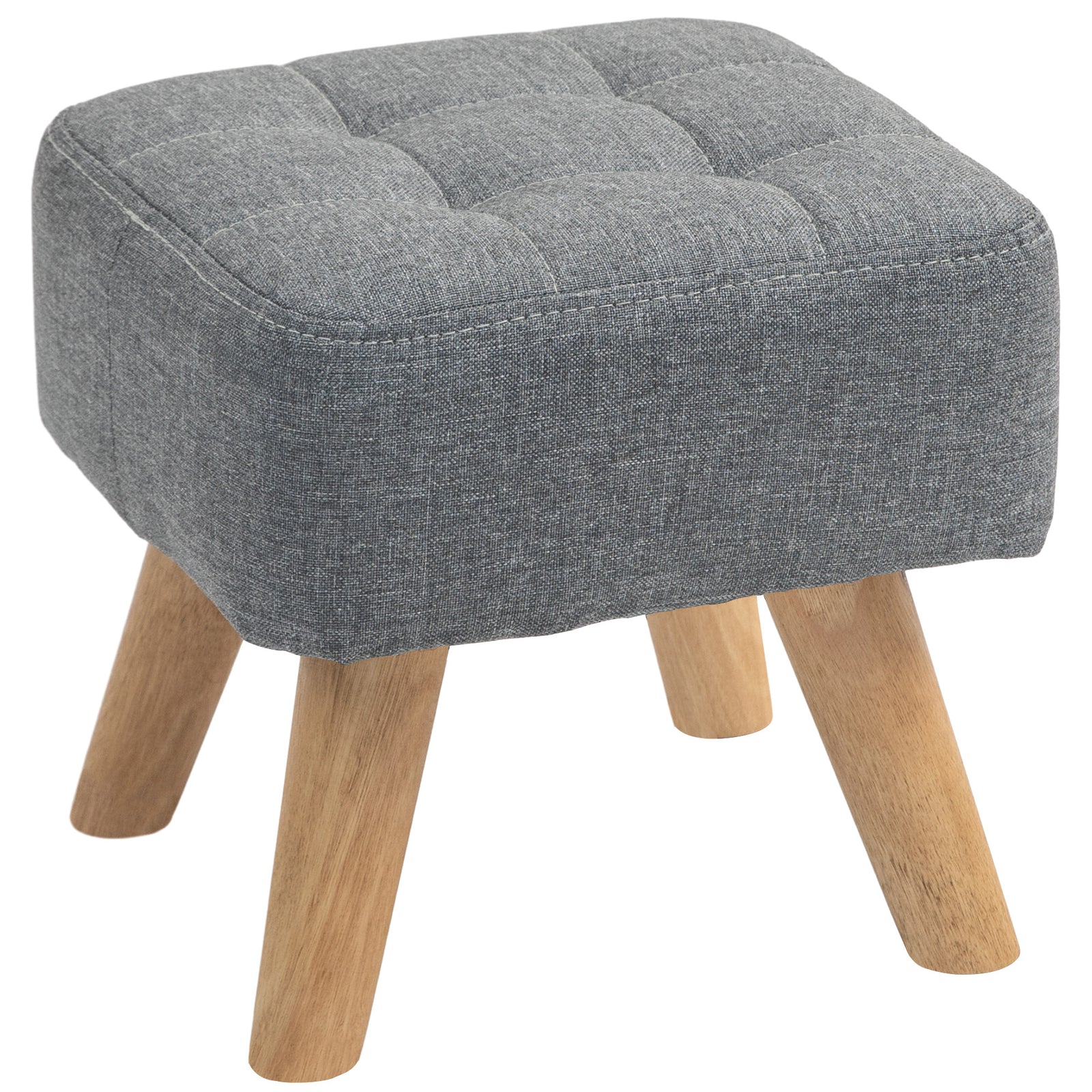 Linen-Look Square Padded Footstool - Grey