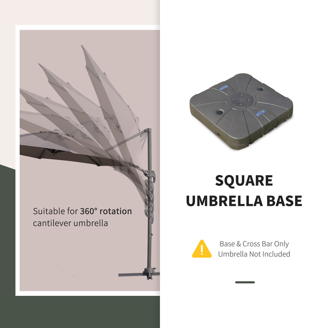 Square Cantilever Patio Parasol Base Water or Sand Filled Stand with Wheels Heavy-Duty, Coffee