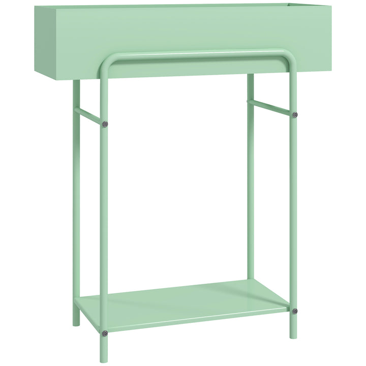 2 Tier Plant Stand, Metal Plant Rack Shelf with Drain Holes, Floor-standing Flower Pot Stand for Indoor Outdoor Garden Patio Balcony Living Room, Green
