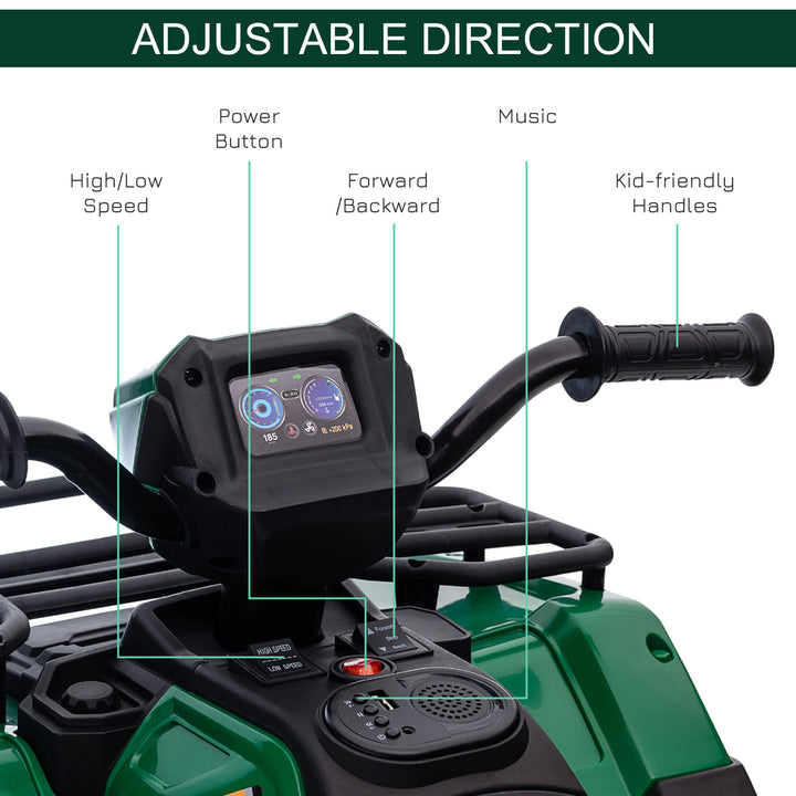 12V Kids Quad Bike with Forward, Reverse Functions, Ride-On ATV w/ Music, LED, Headlights, for Ages 3-5 Years - Green