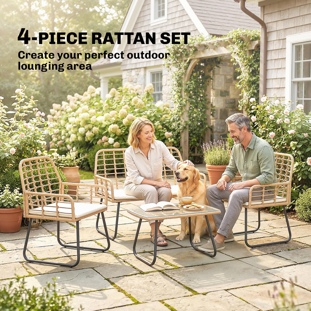 4 Piece Rattan Garden Furniture Set, Outdoor Patio Furniture with Love