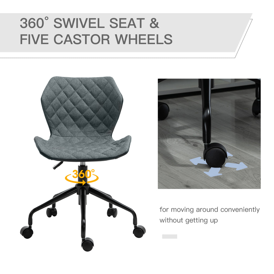 HOMCOM Swivel Chair, Home Office Computer Desk Chair With Nylon Wheels Adjustable Height Linen Grey