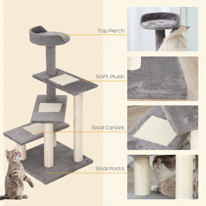 PawHut 100cm Cat Tree Uk Cat Tower Cat Tree for Large Cats, Solid Particle Board for Long Term Use, Beige & Grey | Aosom UK