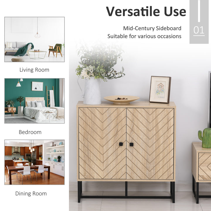 MDF 2-Tier Storage Cabinet Steel Frame Handles Tabletop Unique Home Style Organiser, 80H x 80L x 29.5Wcm-Oak