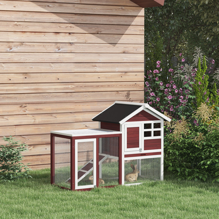 Rabbit Hutch Outdoor Wooden Guinea Pig Hutch Rabbit Run Bunny Cage Small Animal House Pull-Out Tray, Brown, 122 x 62.6 x 92 cm