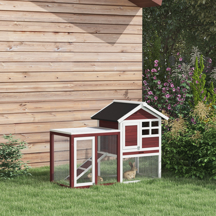 Rabbit Hutch Outdoor Wooden Guinea Pig Hutch Rabbit Run Bunny Cage Small Animal House Pull-Out Tray, Brown, 122 x 62.6 x 92 cm