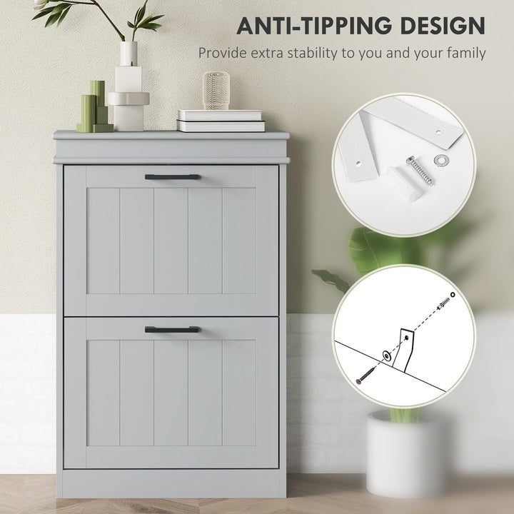Two-Drawer Minimalistic Shoe Storage Cabinet, for 10 Shoes, Grey