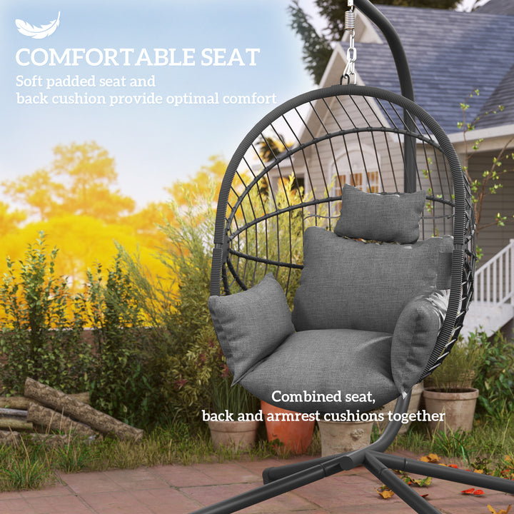 Metal Stand Hanging Egg Chair, with Full Body Padded Seat - Grey