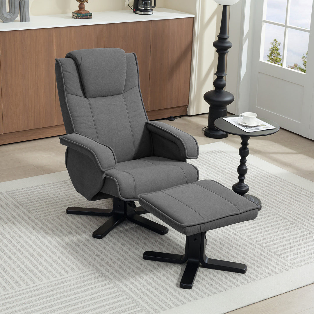 Rocker Swivel Recliner Chair with Footstool - Charcoal Grey Velvet