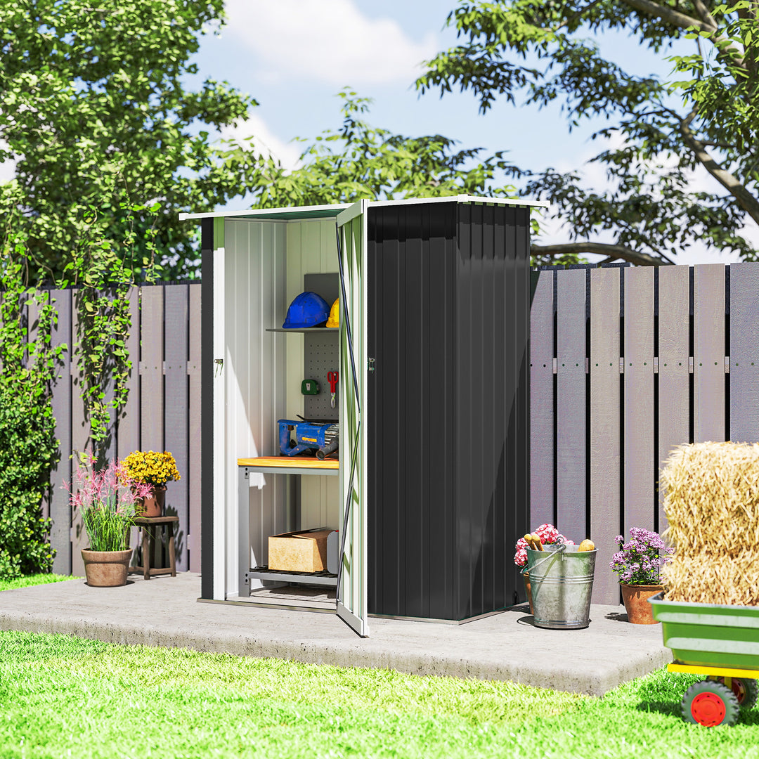 5ft x 3ft Metal Garden Storage Shed, Outdoor Tool Shed with Sloped Roof, Lockable Door for Tools, Equipment, Grey