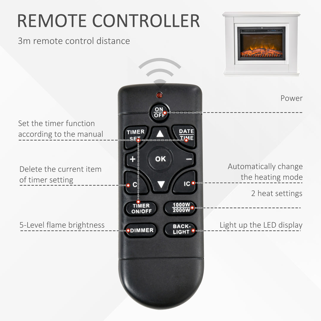 Electric Fireplace Suite with Remote Control, 1kW/2kW Freestanding Fireplace Heater with LED Flame Effect, Overheat Protection, 7-day Programmable Timer