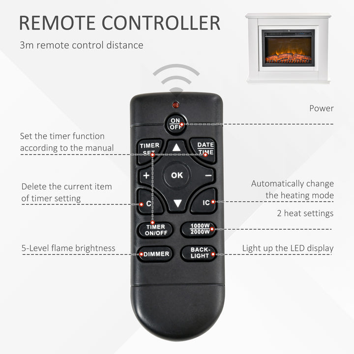 Electric Fireplace Suite with Remote Control, 1kW/2kW Freestanding Fireplace Heater with LED Flame Effect, Overheat Protection, 7-day Programmable Timer