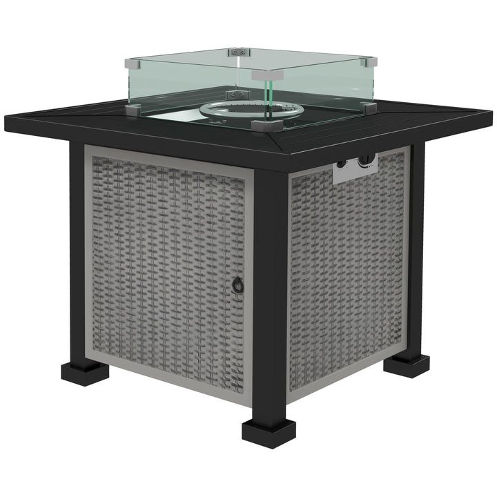 Outsunny Alfresco Ambiance: Rattan Gas Fire Pit Table, Smokeless with Glass Screen, Beads & Lid, Grey | Aosom UK