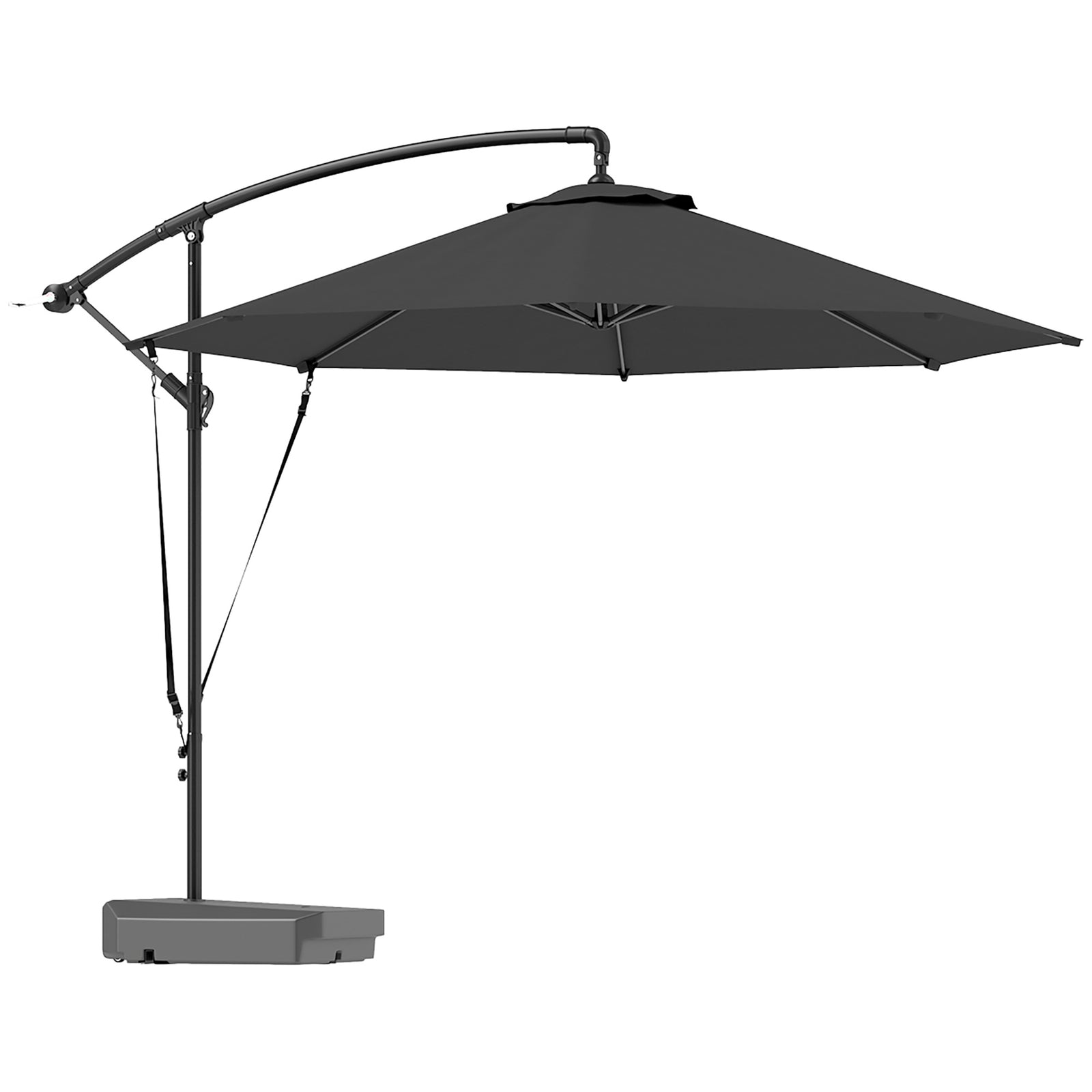 3(m) Garden Cantilever Parasol with Fillable Base up to 90kg, Wind Protection Strap, Cover, Round Banana Hanging Umbrella with Crank Handle and Tilt, UPF50+ Patio Umbrella, Grey