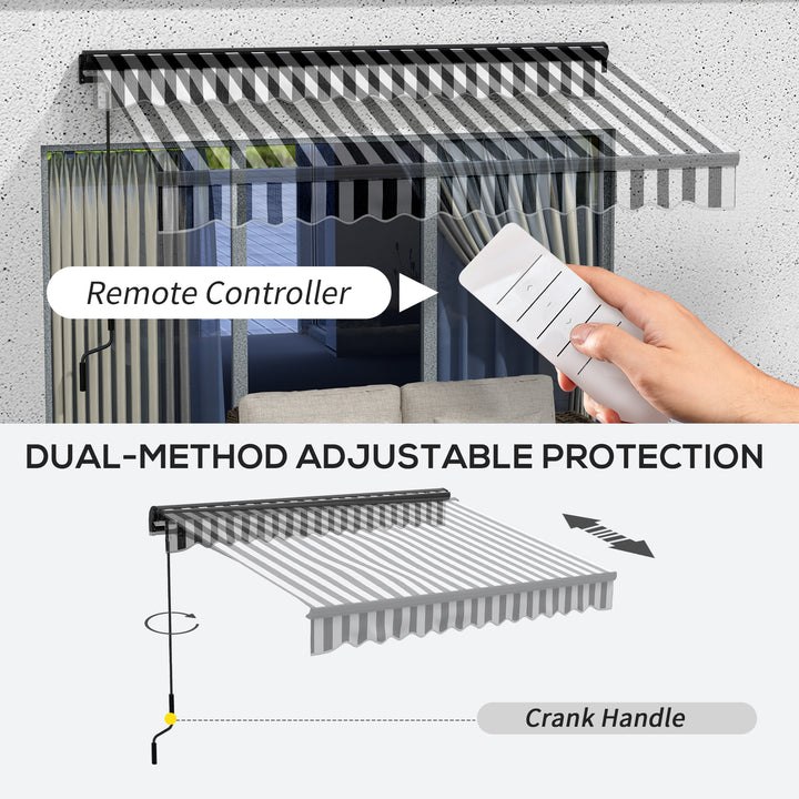 Outsunny 3 x 2m Aluminium Frame Electric Awning, Retractable Awning Sun Canopies for Patio Door Window, Grey and White