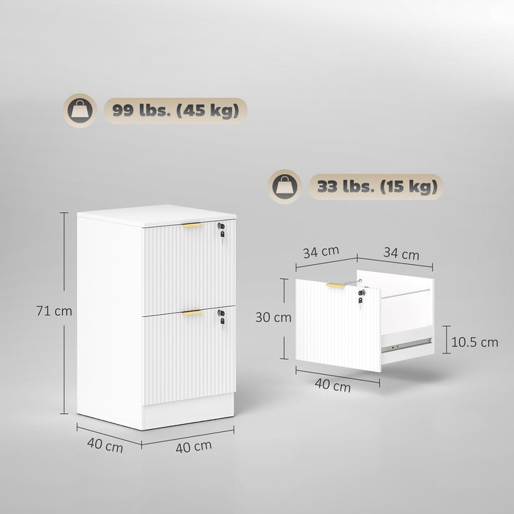 Filing Cabinet, Fluted Vertical File Cabinet with 2 Lockable Drawers a