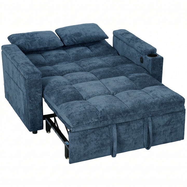 2 Seater Sofa Bed, 3-in-1 Convertible Pull Out Sleeper Bed with - Dark Blue
