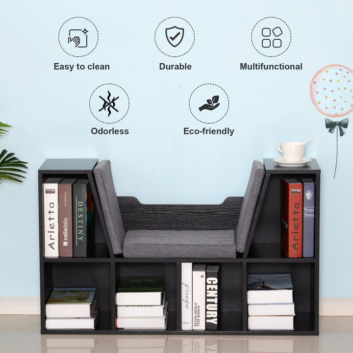 HOMCOM Bookcase Shelf Storage Seat with Cushion Sideboard Kids Children Reading Bedroom Living Room Organizer Black | Aosom UK