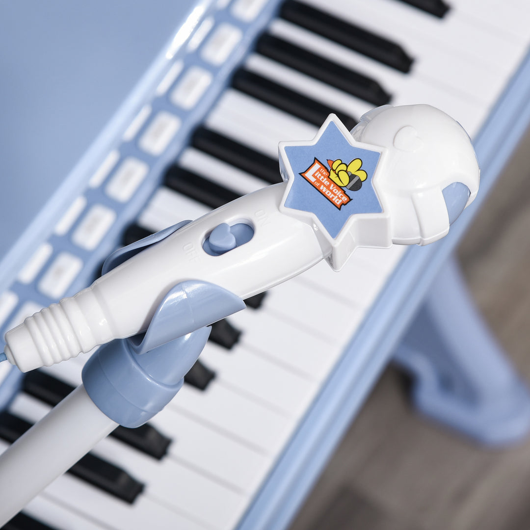 37 Keys Kids Piano Mini Electronic Keyboard Light Kids Musical Instrument Educational Game Children Grand Piano Toy Set w/Stool & Microphone & Music Stand (Blue)