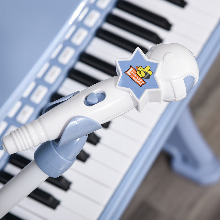37 Keys Kids Piano Mini Electronic Keyboard Light Kids Musical Instrument Educational Game Children Grand Piano Toy Set w/Stool & Microphone & Music Stand (Blue)