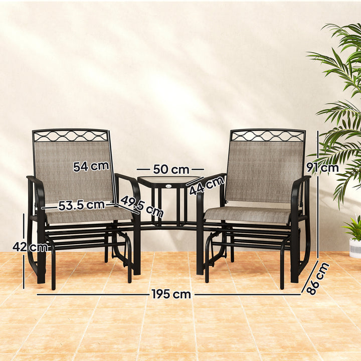 MCL Double Outdoor Glider Chair, 2 Seater Patio Rocking Chairs, Swing Bench with Tempered Glass Table, Breathable Mesh Fabric for Backyard, Garden, Porch, Brown