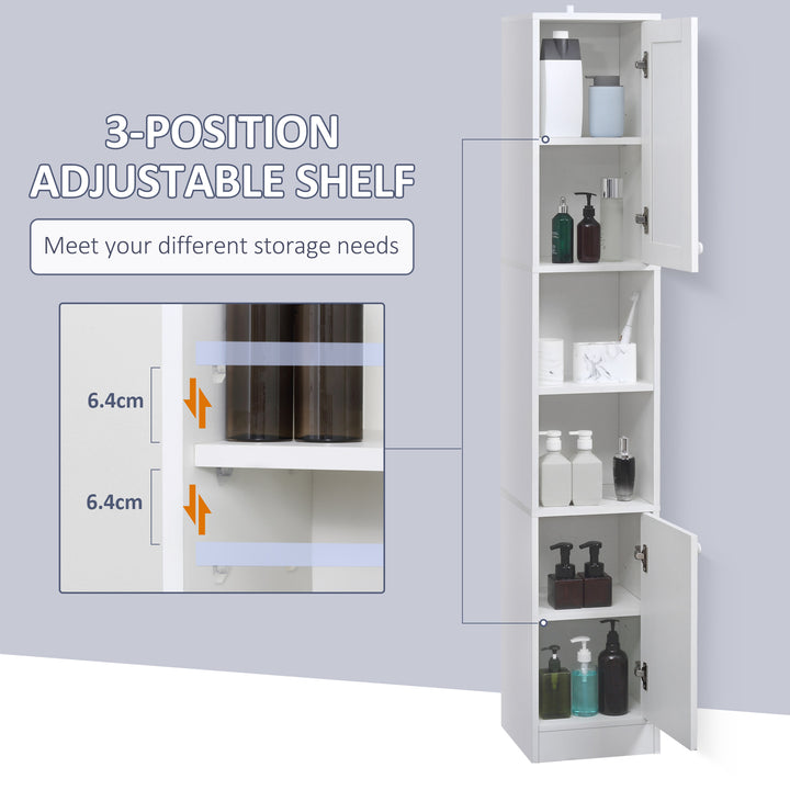 Tall Bathroom Storage Cabinet with Mirror, Narrow Bathroom Unit, Freestanding Bathroom Cupboard with Adjustable Shelves and 2 Doors, White