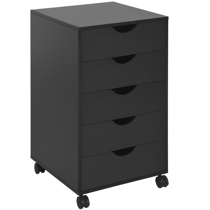 MCL 5 Drawer Mobile Filing Cabinet, Vertical File Cabinet, Modern Rolling Office Storage Organizer Cupboard, Black