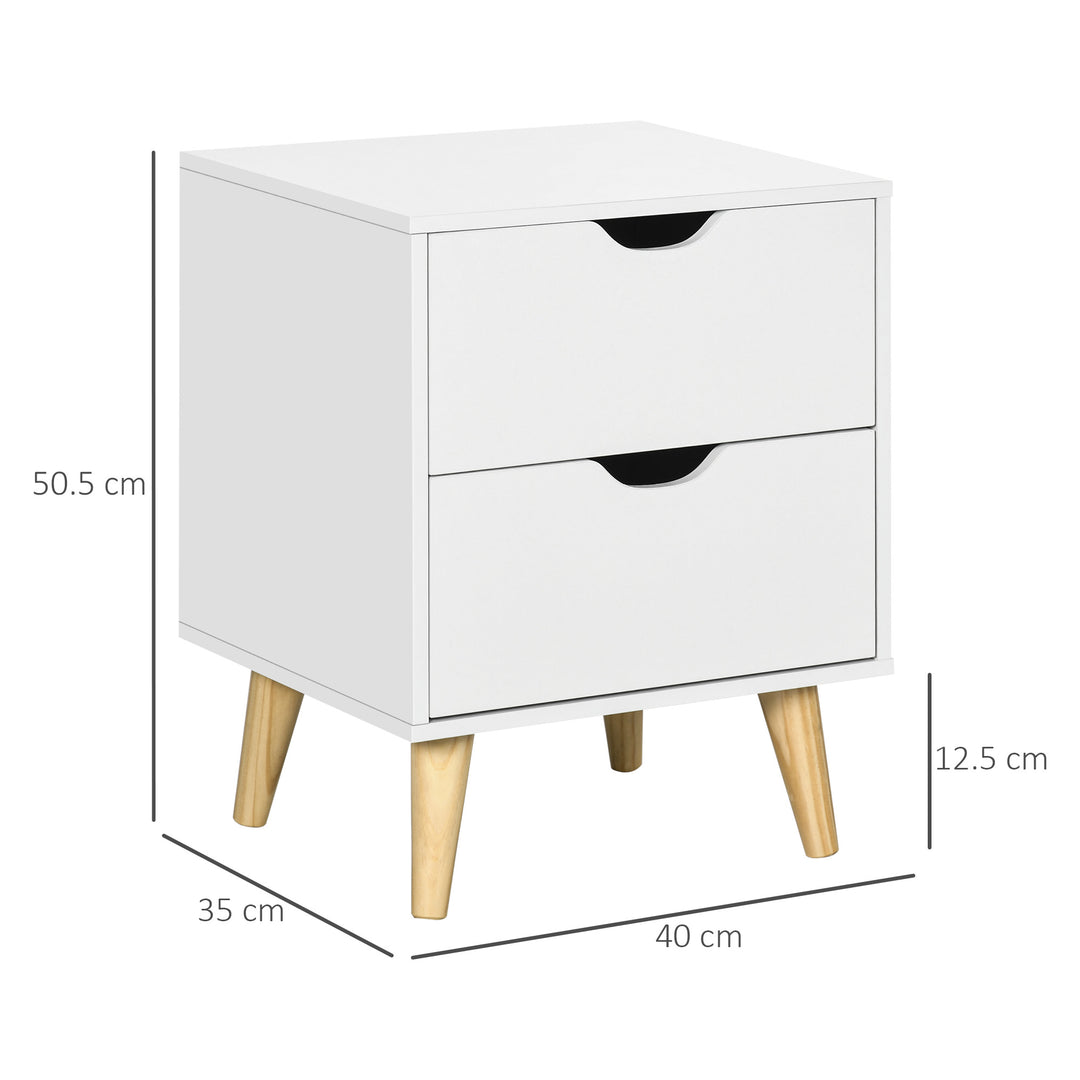 MCL Bedside Table, Bedside Cabinet with 2 Drawers, Side End Table with Pine Wood Legs for Bedroom Living Room, White