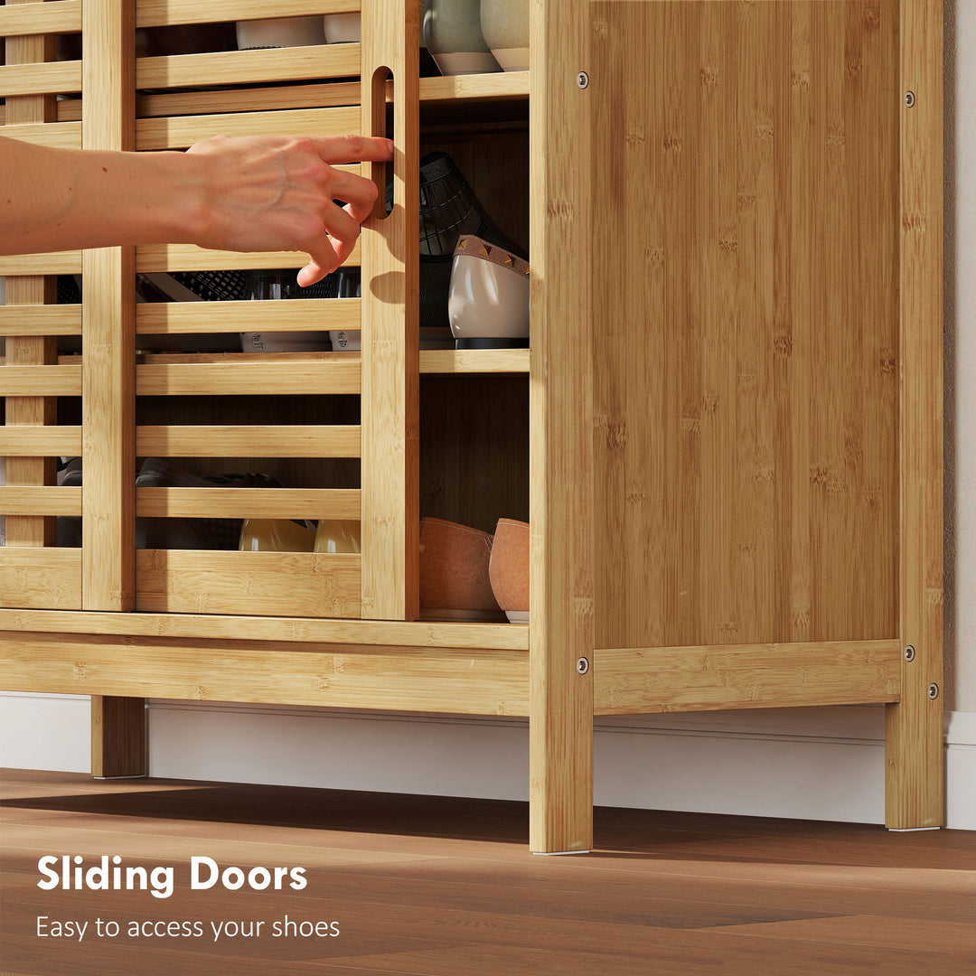 Bamboo Shoe Cabinet with 2 Sliding Slat Doors, 16Pairs, Adjustable - view 6