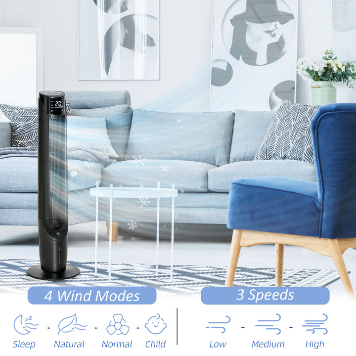 Ice Cooling Tower Fan, Water Conditioner Evaporative Air Cooler Unit with 4 Modes, 3 Speed, Remote Control, Timer, Oscillating for Home Bedroom, Black