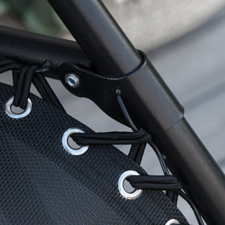 MCL Garden Rocking Chair Folding Recliner Outdoor Adjustable Sun Lounger Rocker Zero-Gravity Seat with Headrest Side Holder Patio Deck - Black