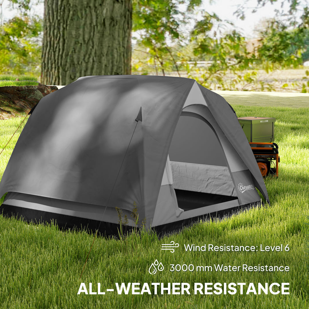 3-4 Person Camping Tent, Easy Set Up 3-4 Man Tent w/ Sewn-in Groundshe