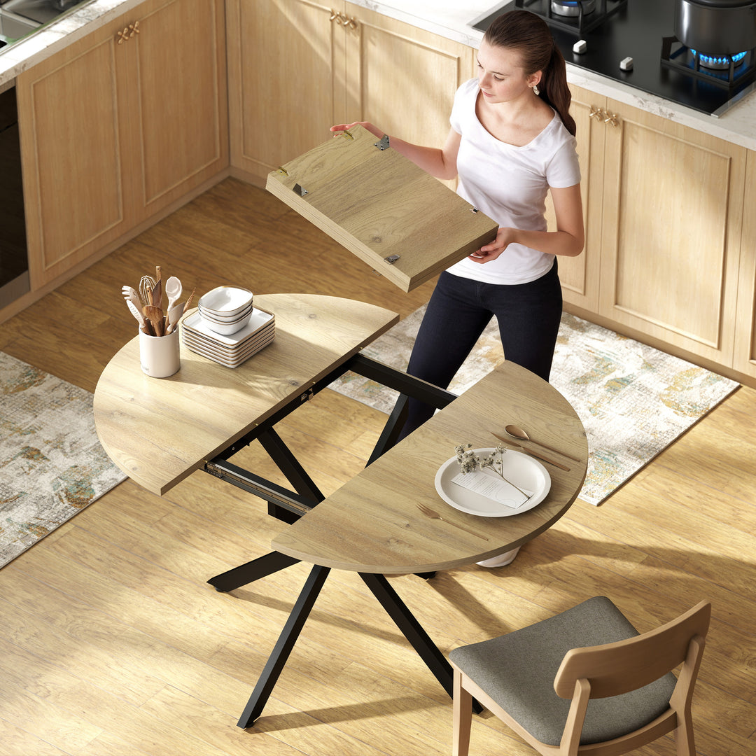 Extendable Dining Table for 4-6, Industrial Kitchen Dinner Table with 