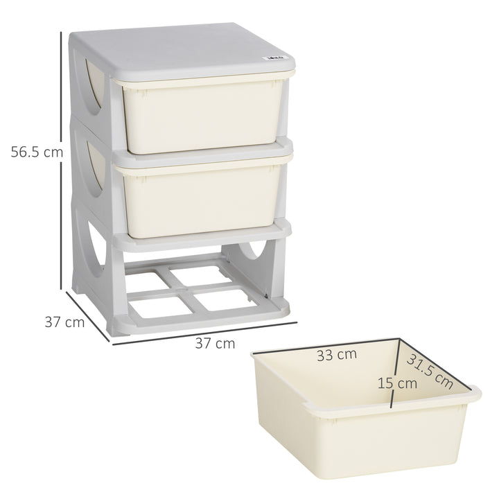 Three-Tier Kids Storage Boxes, with Three Drawers - White