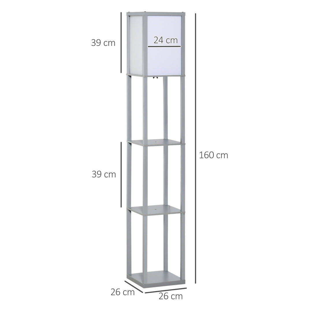 MCL 3-Tier Floor Lamp, Floor Light with Storage Shelf, Reading Standing Lamp with Acrylic Shade for Living Room, Bedroom, Kitchen, Dining Room, Office, Dorm, 160cm, Grey