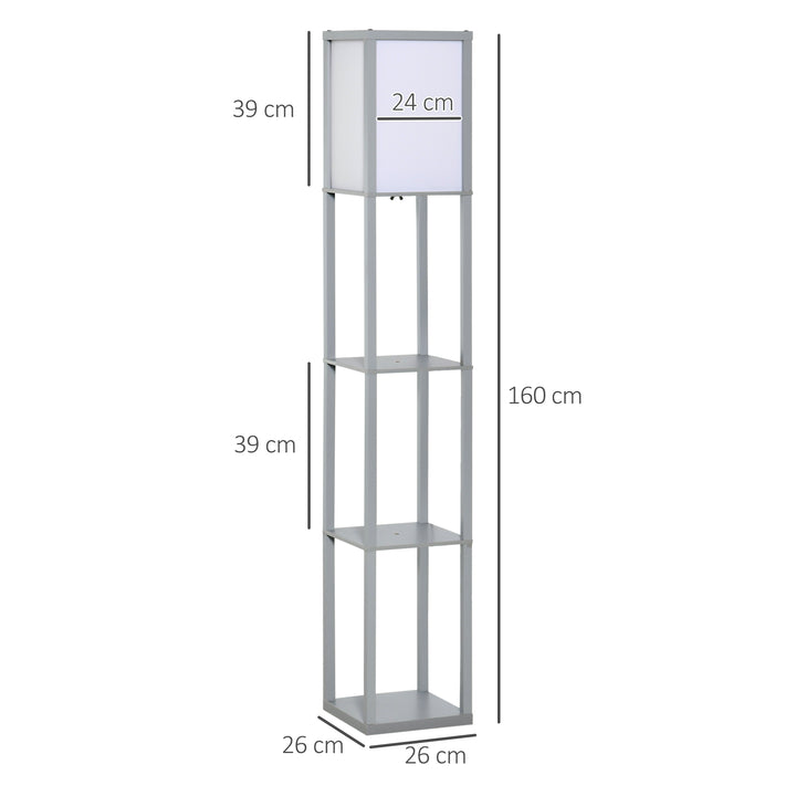 MCL 3-Tier Floor Lamp, Floor Light with Storage Shelf, Reading Standing Lamp with Acrylic Shade for Living Room, Bedroom, Kitchen, Dining Room, Office, Dorm, 160cm, Grey